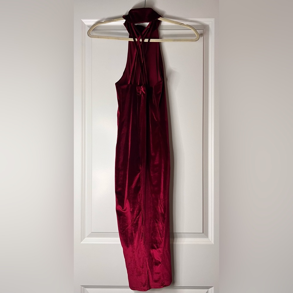bebe Velvet Mock Neck Midi Dress - Picture 3 of 4